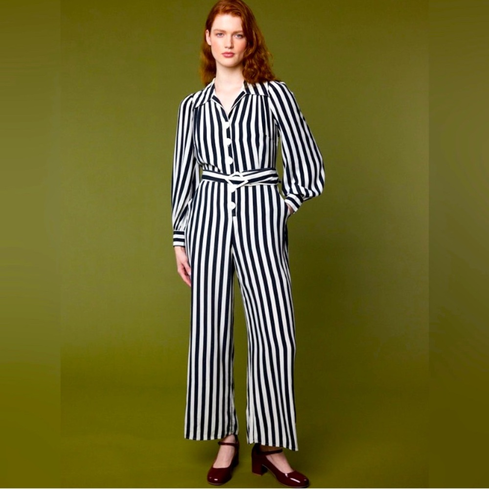 Black & White Stripes Jumpsuit Romper 2 Piece Set ModCloth Joanie